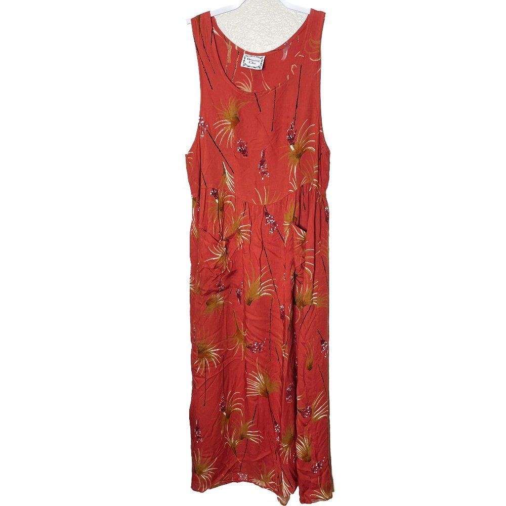 Dressing Clio Orange Maxi Dress Flowy Rayon Sleeveless Boho Summer Vibes Size M